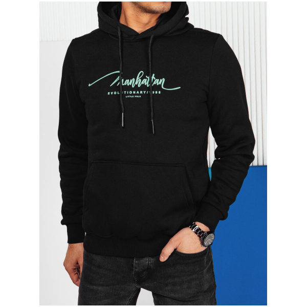 Pánska čierna mikina s kapucňou a potlačou BX5701