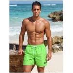 Pánske limetkové jednofarebné plavky s logom - XL