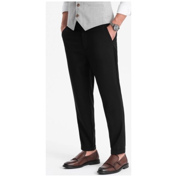 Trendy čierne chinos nohavice s elastickým pásom V4 PACP-0157 - S